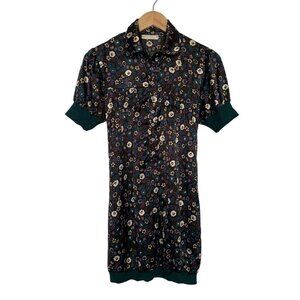 Italian Satin Mini Dress | Small | Black with Floral Print